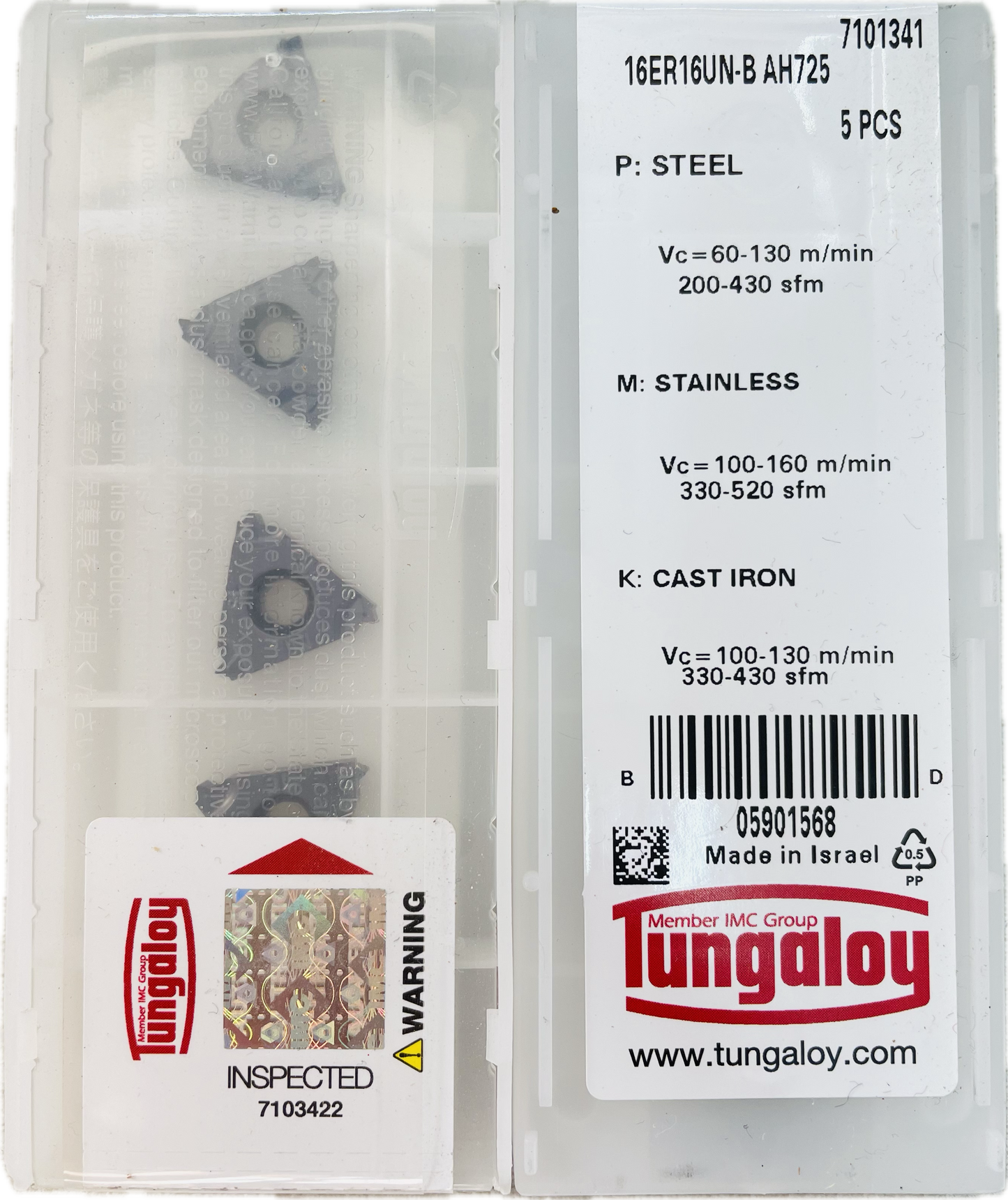 TUNGALOY 16ER16UN-B AH725 THREADING INSERT - PACK OF 5