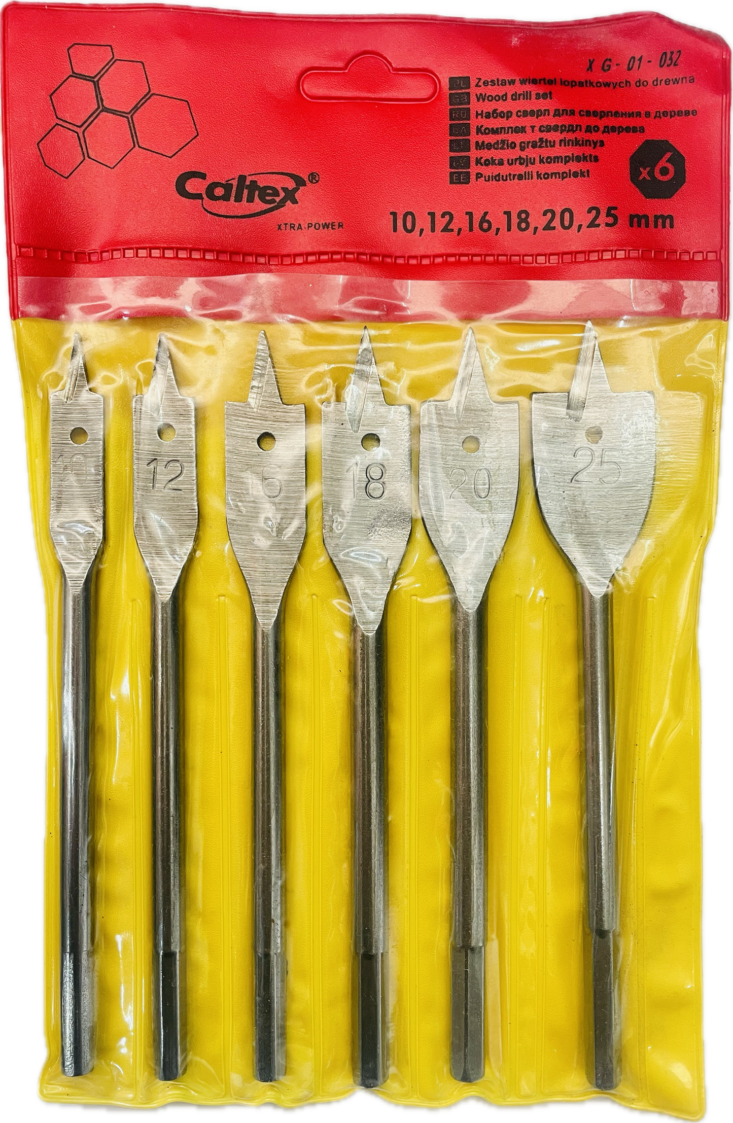 CLATEX 10MM TO 25MM FLAT WOOD DRILL BIT SET HEX SHANK( SET OF 6 PCS)