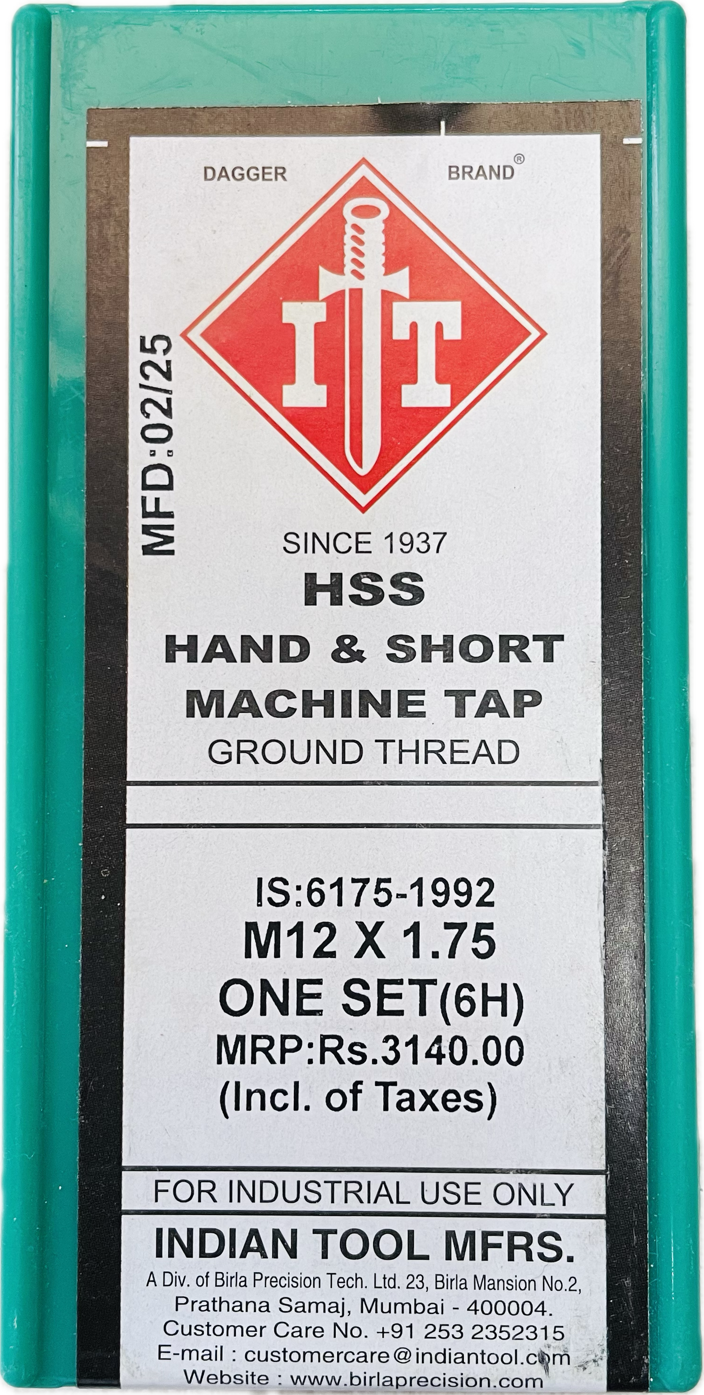 IT BRAND HAND/MACHINE HSS TAP SET M12 x 1.75 (SET OF 3)
