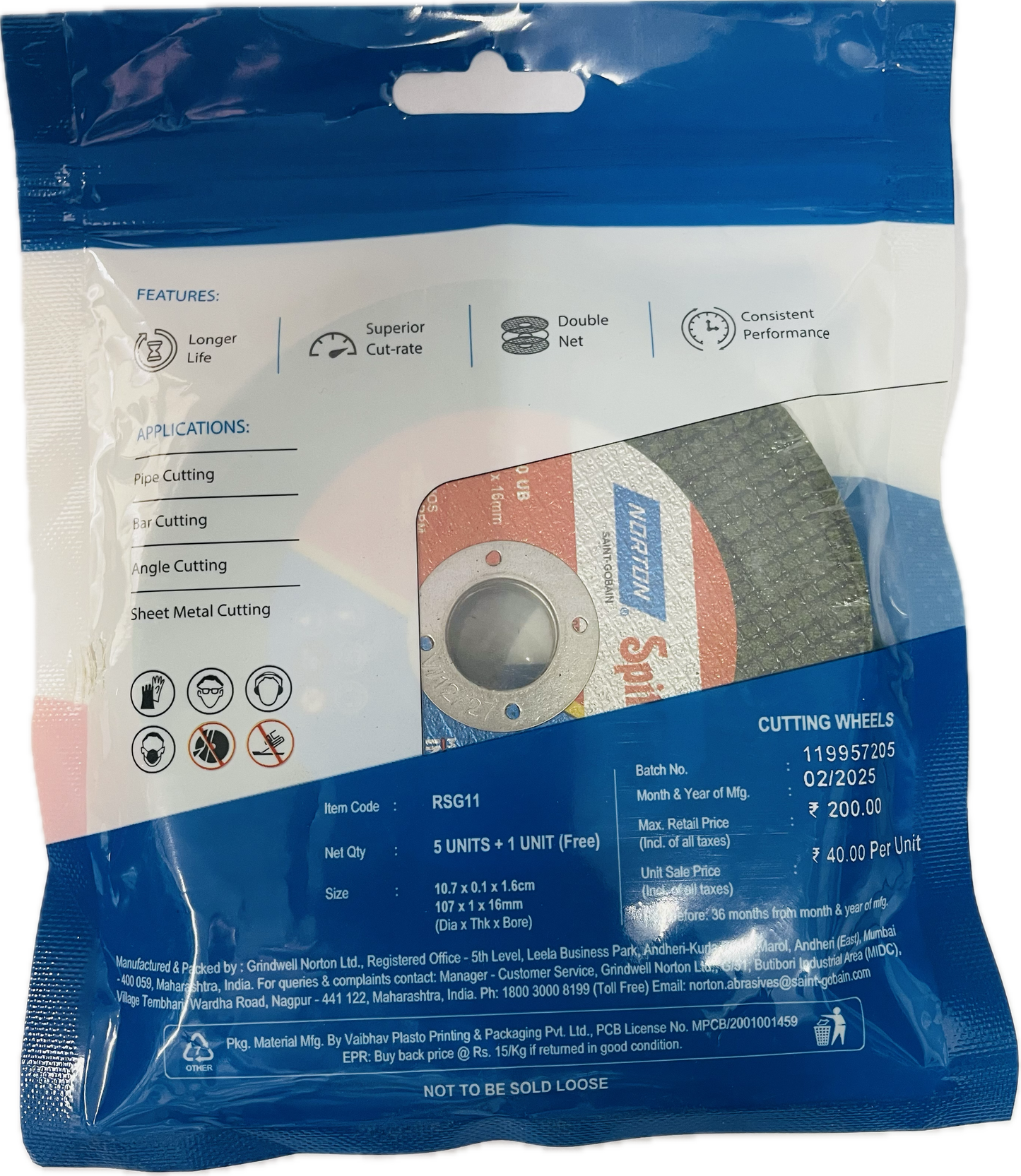 NORTON SPIT FIRE 4"(107mm) DOUBLE NET CUT OFF WHEEL - PACK OF 6 (BUY 5 GET 1 FREE)