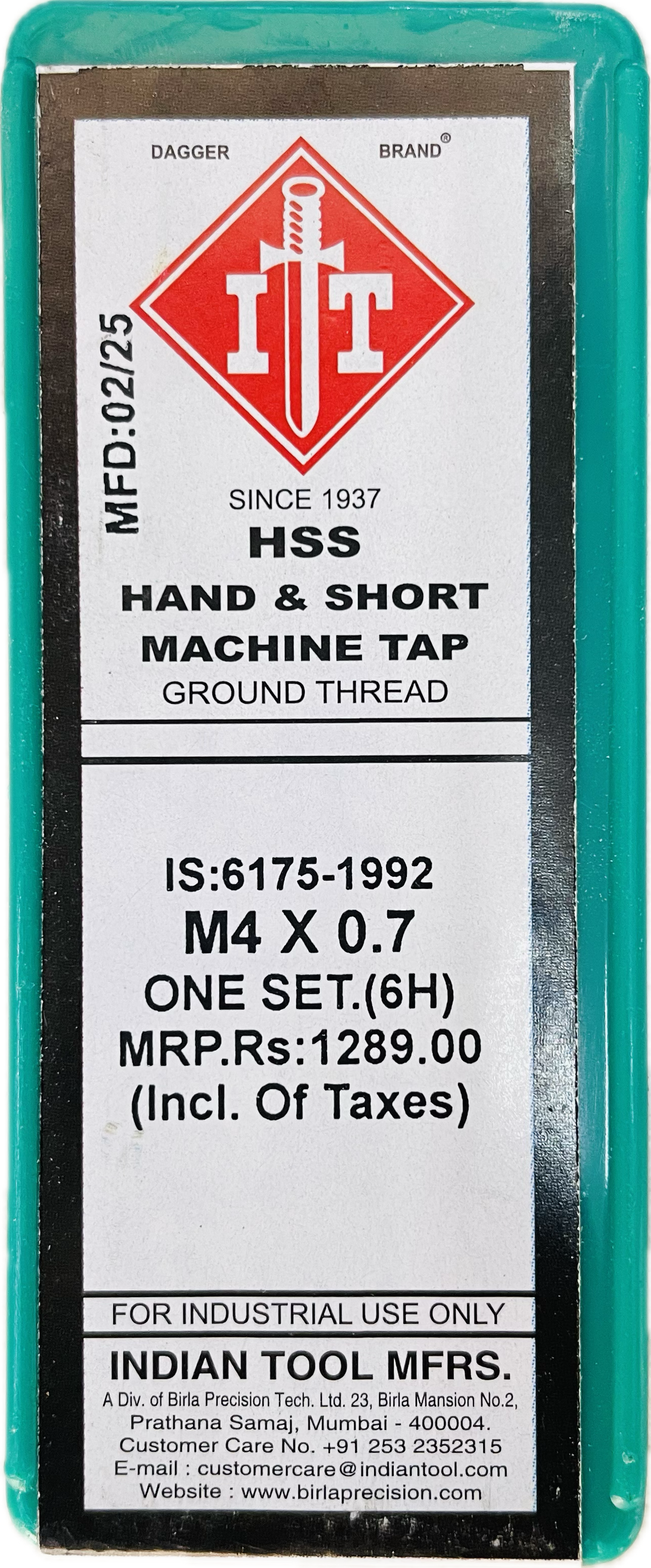 IT BRAND HAND/MACHINE HSS TAP SET M4 x 0.7 (SET OF 3)