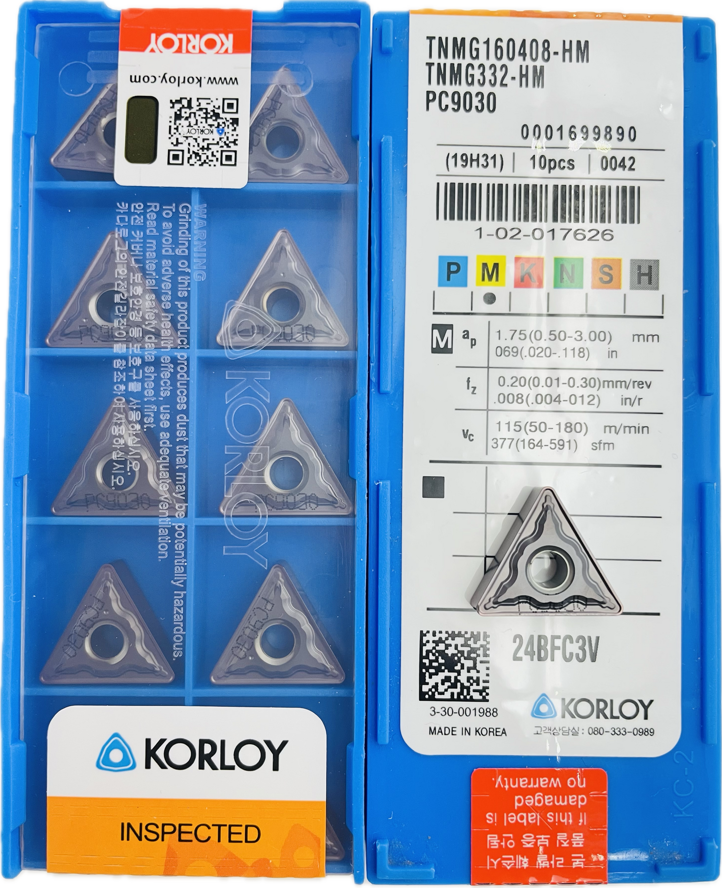 KORLOY TNMG160404/08 -HM PC9030 (PACK OF 10)