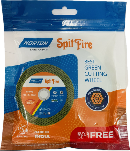 NORTON SPIT FIRE 4"(107mm)  DOUBLE NET CUT OFF WHEEL - PACK OF 6 (BUY 5 GET 1 FREE)