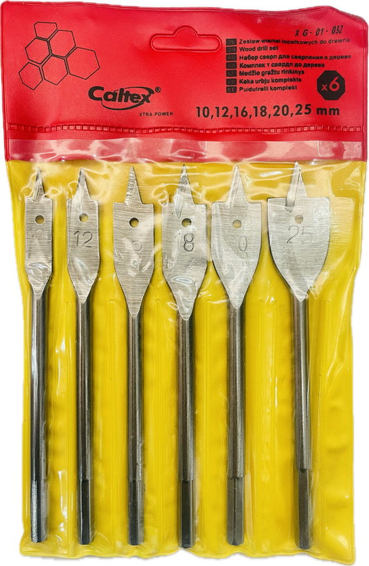 CLATEX 10MM TO 25MM FLAT WOOD DRILL BIT SET HEX SHANK( SET OF 6 PCS)