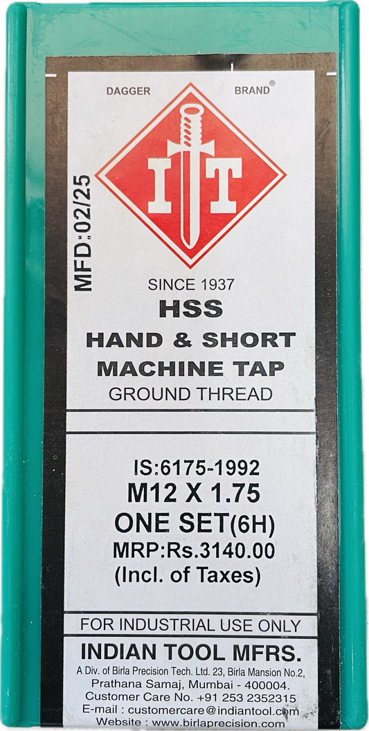 IT BRAND HAND/MACHINE HSS TAP SET M12 x 1.75 (SET OF 3)