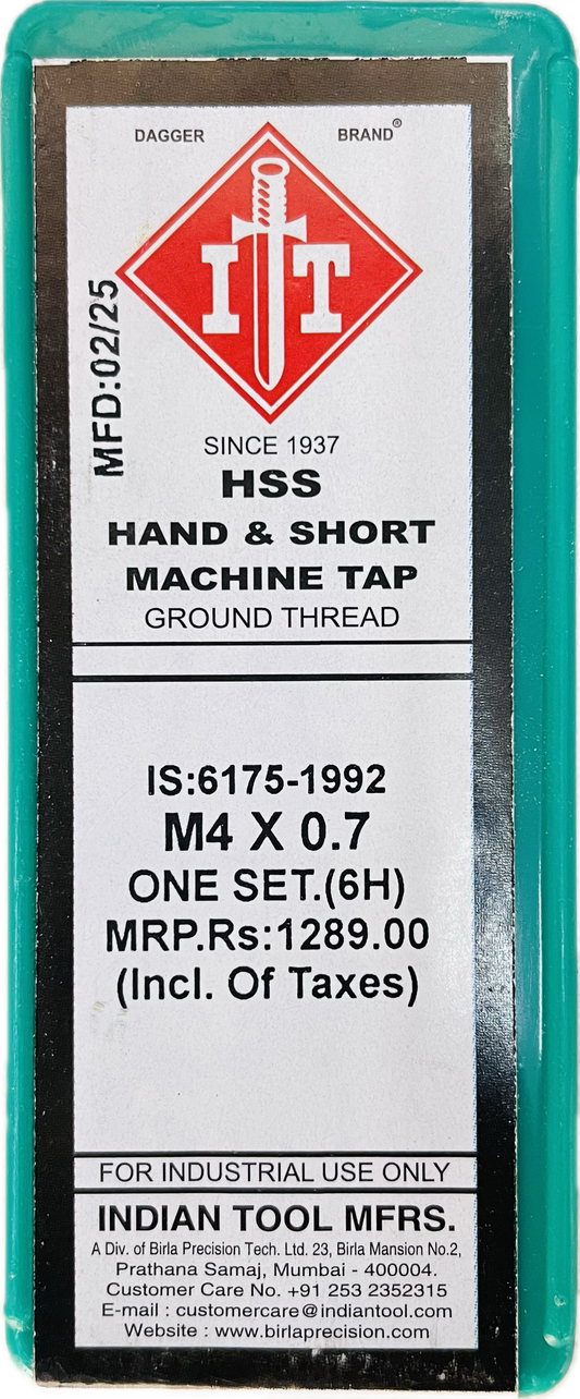 IT BRAND HAND/MACHINE HSS TAP SET M4 x 0.7 (SET OF 3)