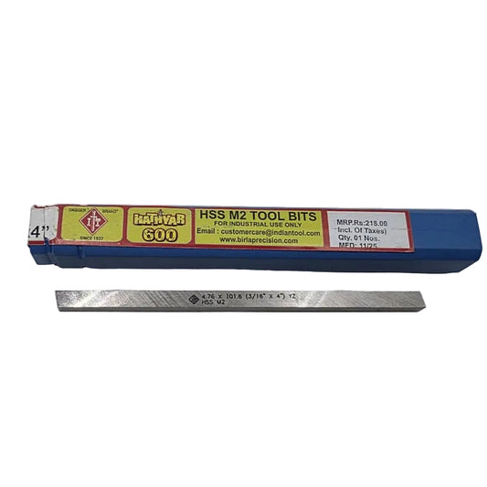 3/16"x4" - IT BRAND HSS M2 HATHYAR 600 TOOL BIT - WHITE  (PACK OF 1)